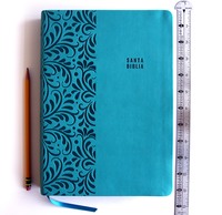 Biblia Reina Valera Letra súper gigante, símil piel aguamarina